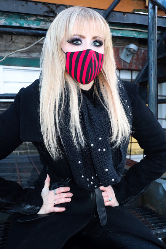 Black and Red Striped Mask