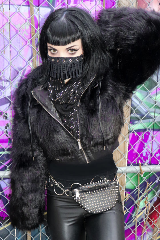 Black Lace Fringe Eyelet Mask