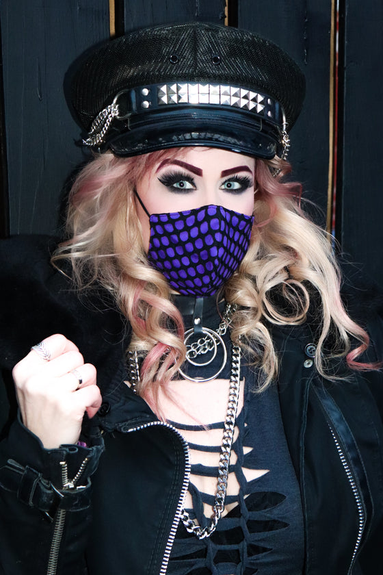 Bright Purple and Black Fishnet Mask