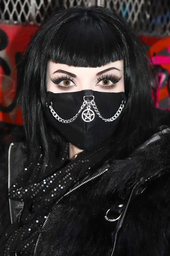 Vegan Leather Chain and Pentagram Mask