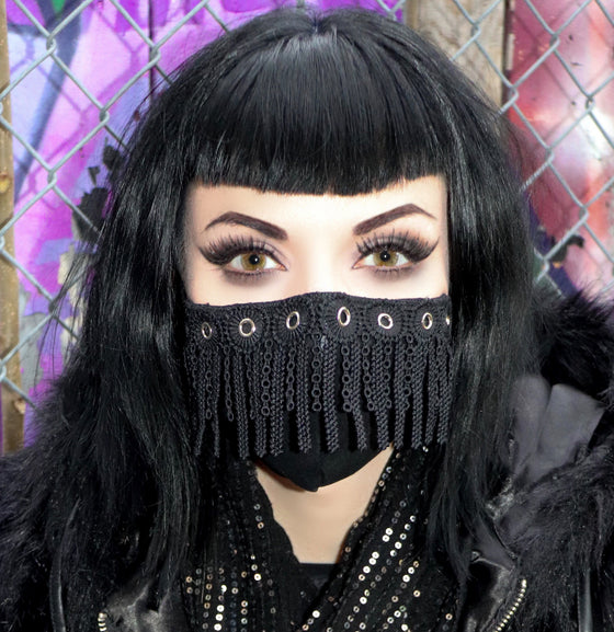 Black Lace Fringe Eyelet Mask