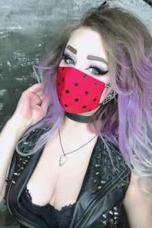  Red Polka Dot Print With Leopard Straps Mask