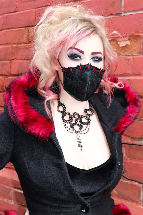 Black Brocade With Flower Trim Mask