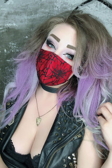  Red and Black Spiderweb Mesh Mask