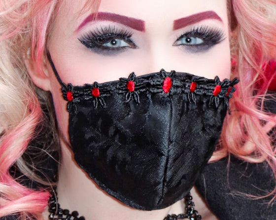 Black Brocade With Flower Trim Mask