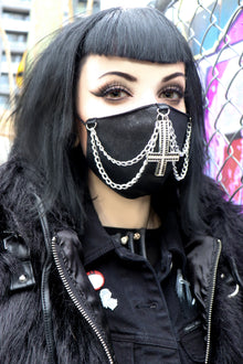  Vegan Leather Chain and Large Upside Down Cross Mask