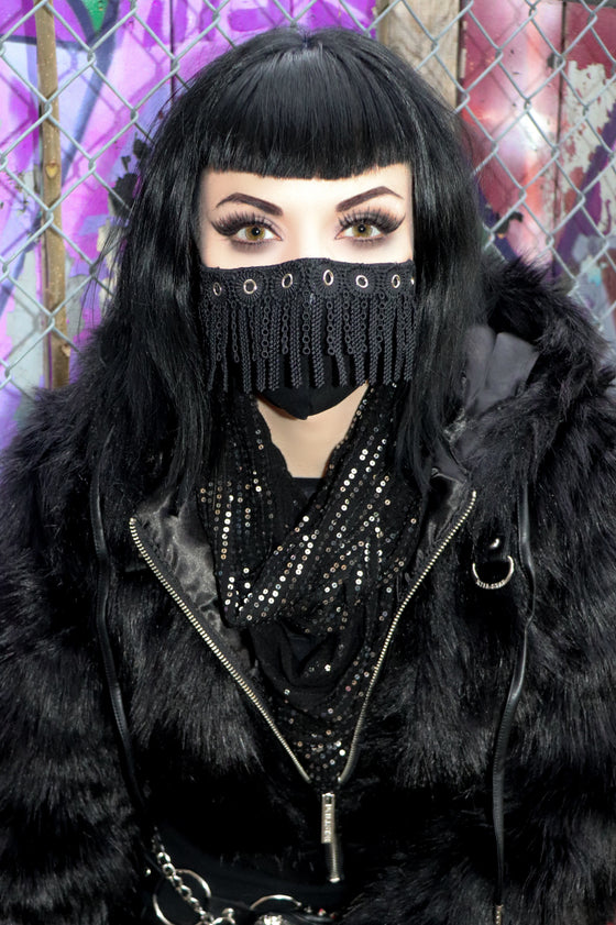 Black Lace Fringe Eyelet Mask