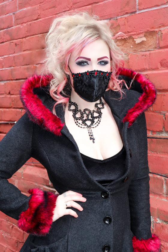 Black Brocade With Flower Trim Mask