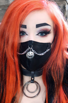  Vegan Leather Chain and Pumpkin Mask