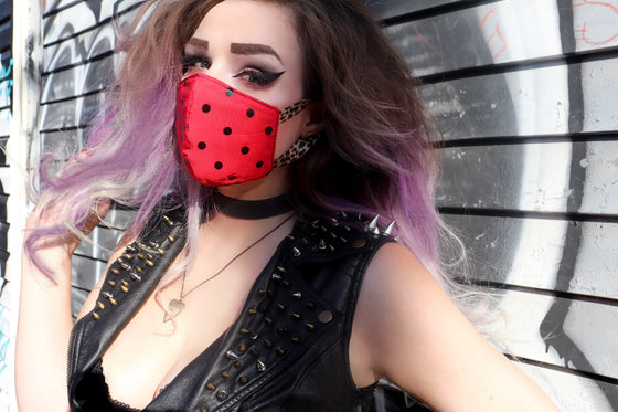 Red Polka Dot Print With Leopard Straps Mask
