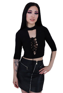  Corset Lace Up Crop Three Quarter Sleeve