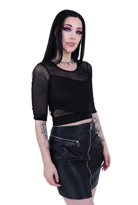 Cut Out Mesh Crop Top