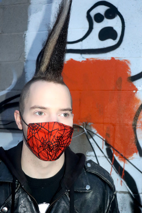 Orange and Black Spiderweb Mesh Mask