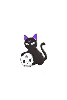  Black Cat & Skull Enamel Pin