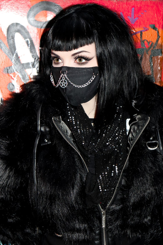 Vegan Leather Chain and Pentagram Mask