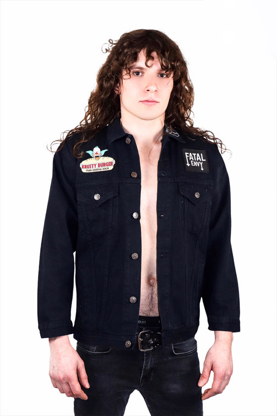 Krusty Burger Simpsons Black Denim Jacket