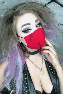  Lip Service Dagger Print Red and Black Mask