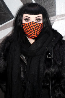  Orange and Black Fishnet Mask