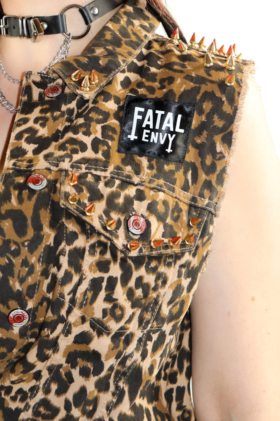 Pentagram Studded Leopard Vest