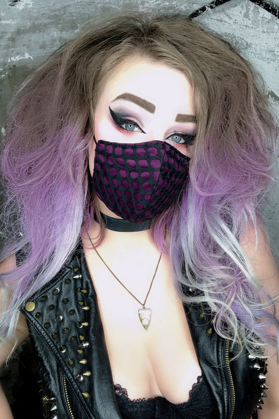 Purple and Black Fishnet Mask