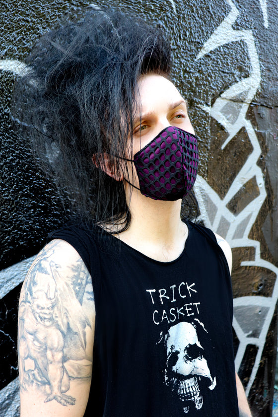 Purple and Black Fishnet Mask