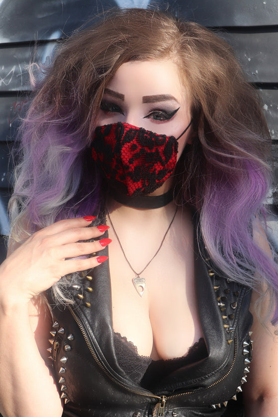 Red and Black Lace Mask