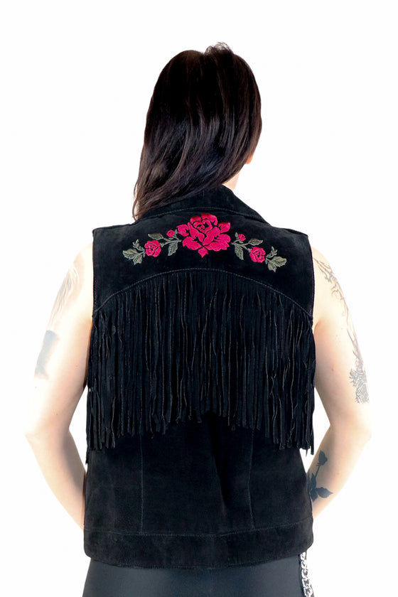 Rose Fringe Vegan Suede Vest