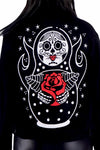 Russian Doll Skeleton Black Denim Jacket