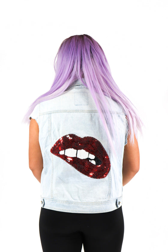 Sequin Patched Light Denim Vest